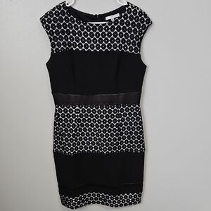 Studio One Black and White Patterned Midi Sheath Dress